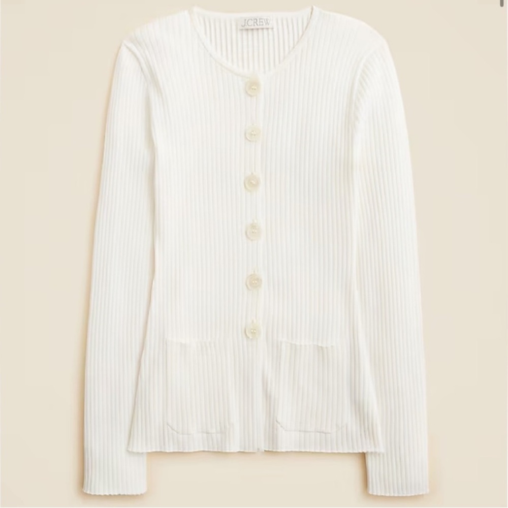 J. Crew Cream Ribbed Button-Front Cardigan